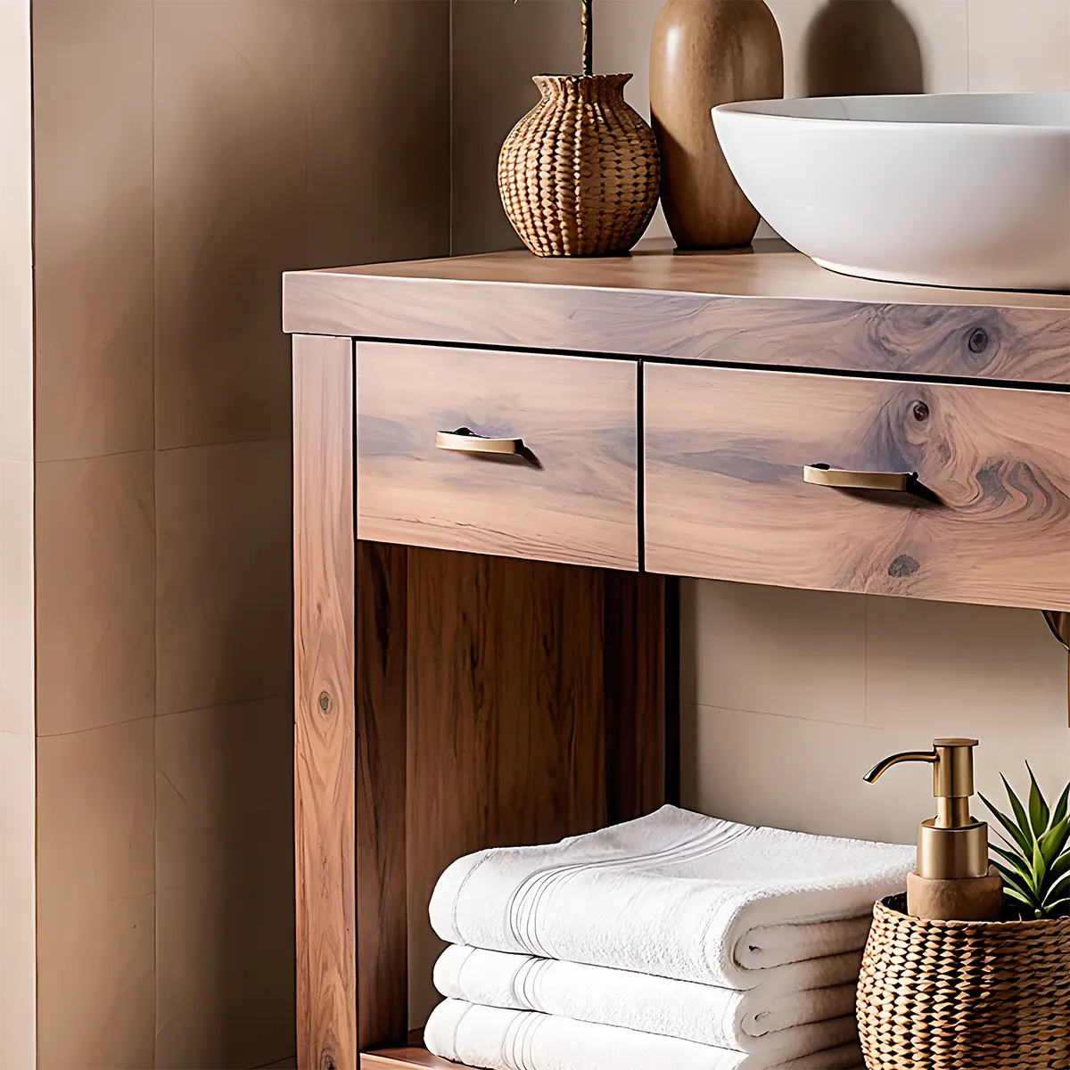 Walnut Essence Vanity – Solid Wood Bathroom Elegance - Rustiracraft