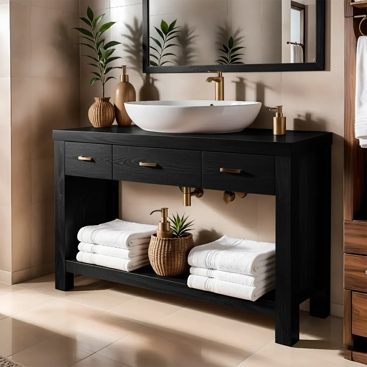 Walnut Essence Vanity – Solid Wood Bathroom Elegance - Rustiracraft