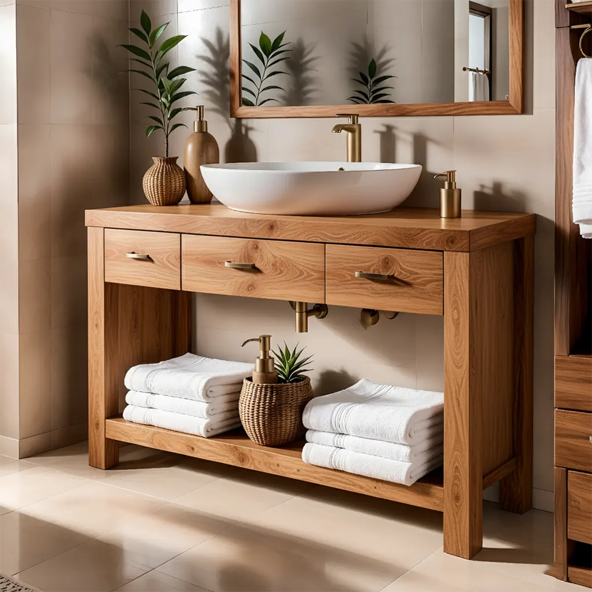 Walnut Essence Vanity – Solid Wood Bathroom Elegance - Rustiracraft