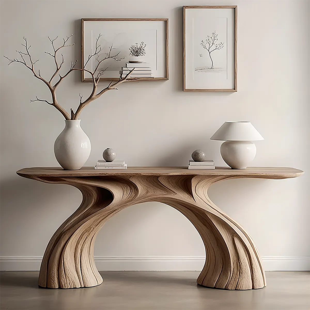 Wave Arch Oak Console Table – Minimal Sculptural Design - Rustiracraft
