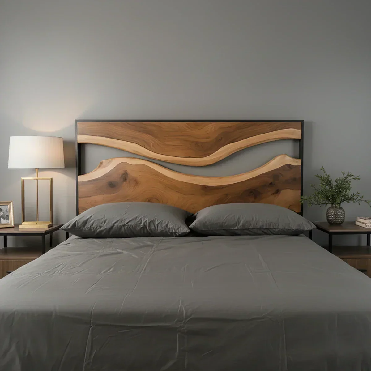 Wave Contour Solid Wood Headboard – Modern Flow Design - Rustiracraft