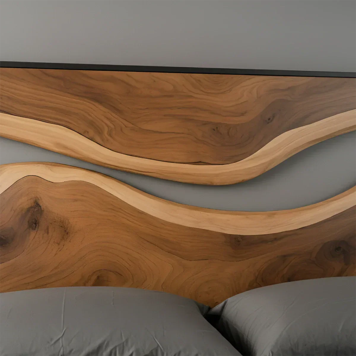 Wave Contour Solid Wood Headboard – Modern Flow Design - Rustiracraft