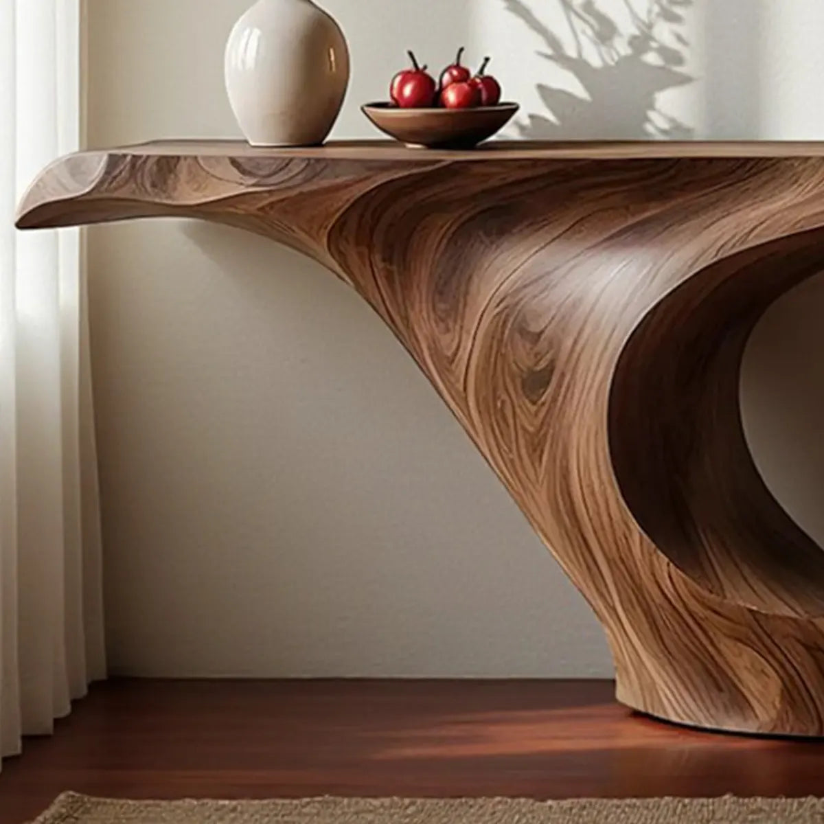 Wave Curve Walnut Console Table – Organic Sculptural Form - Rustiracraft