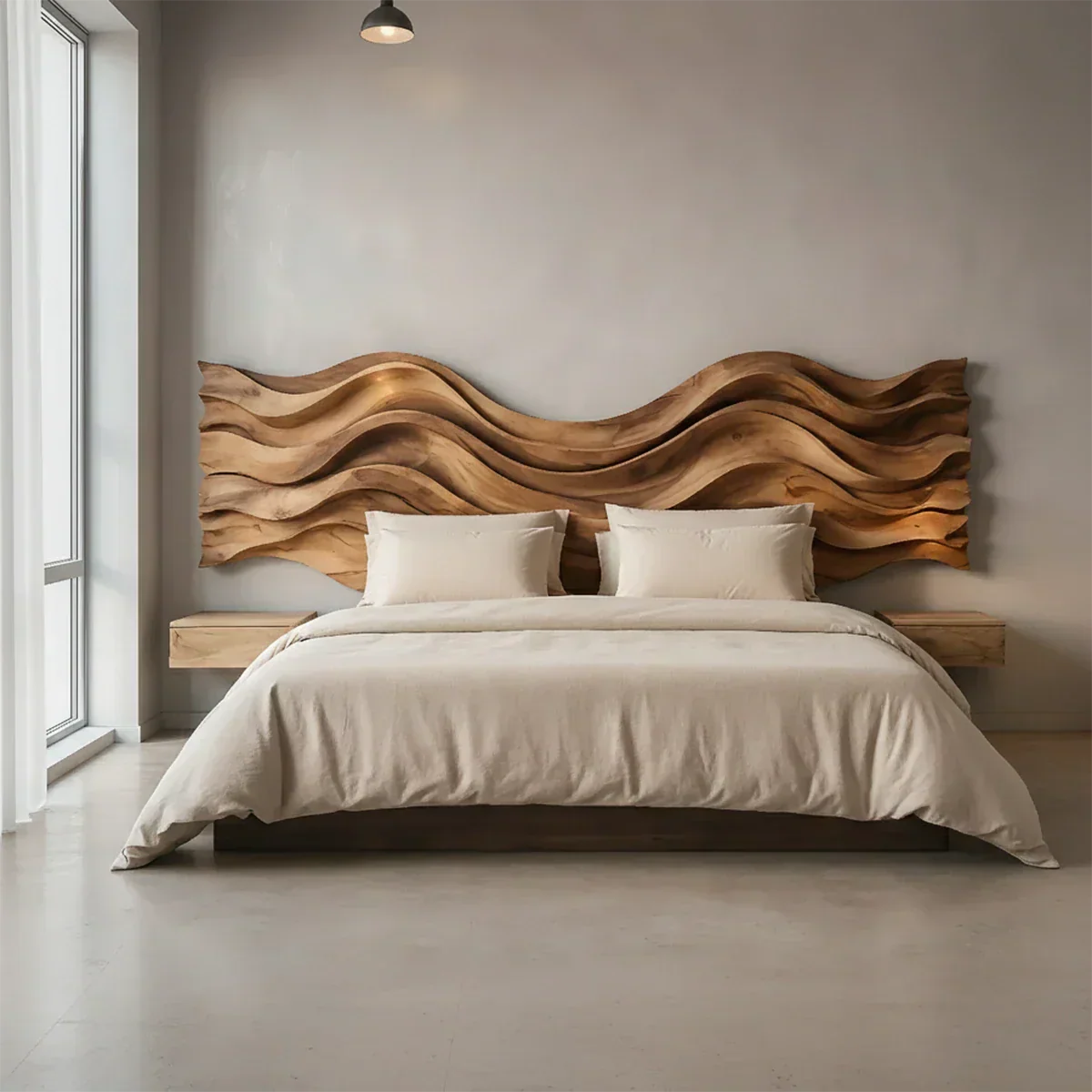Wave Sculpture Solid Wood Headboard – Grand Flow Design - Rustiracraft