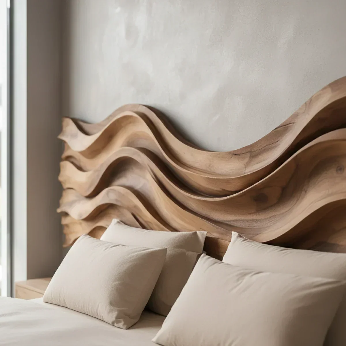 Wave Sculpture Solid Wood Headboard – Grand Flow Design - Rustiracraft