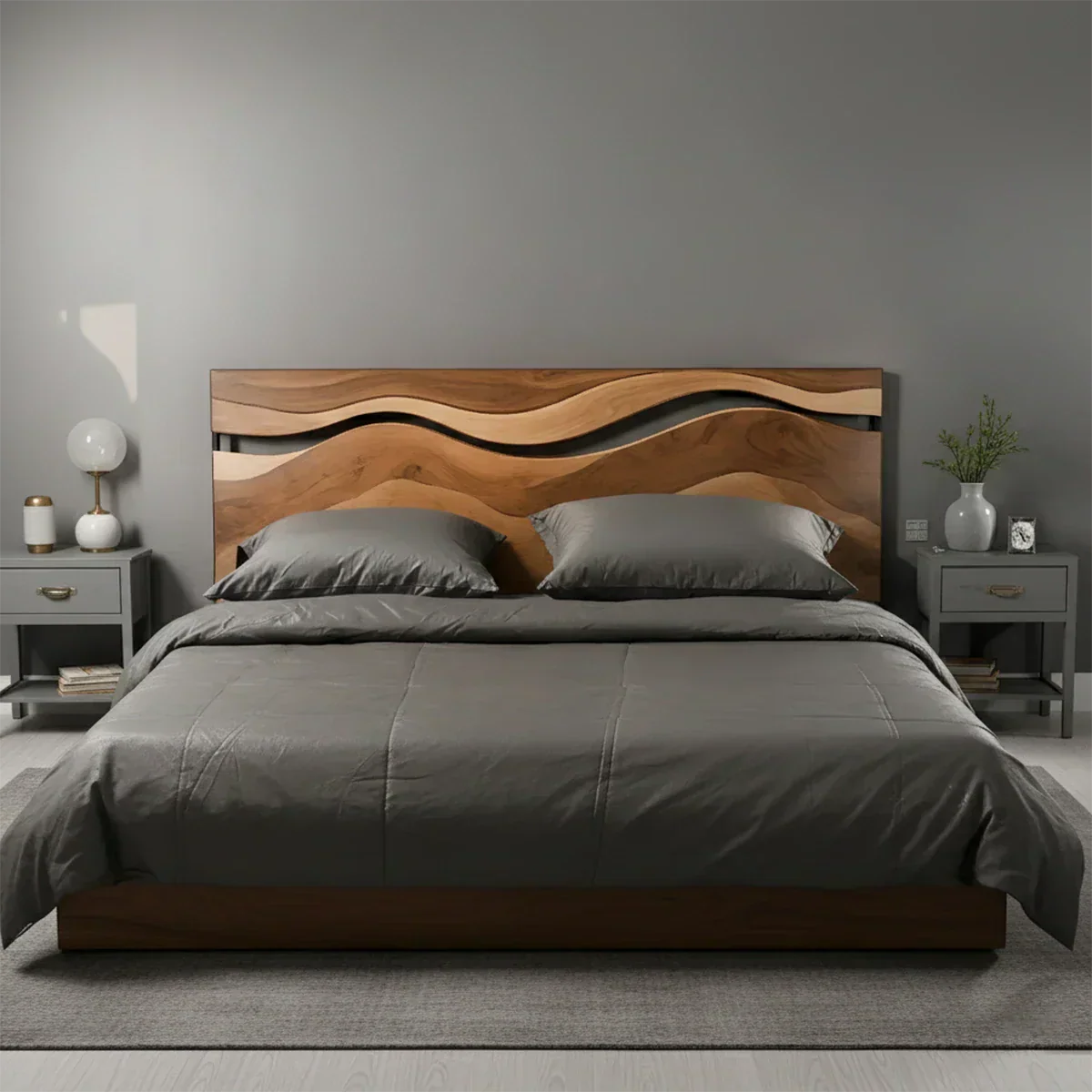 Wave Solid Wood Headboard – Contemporary Natural Flow - Rustiracraft