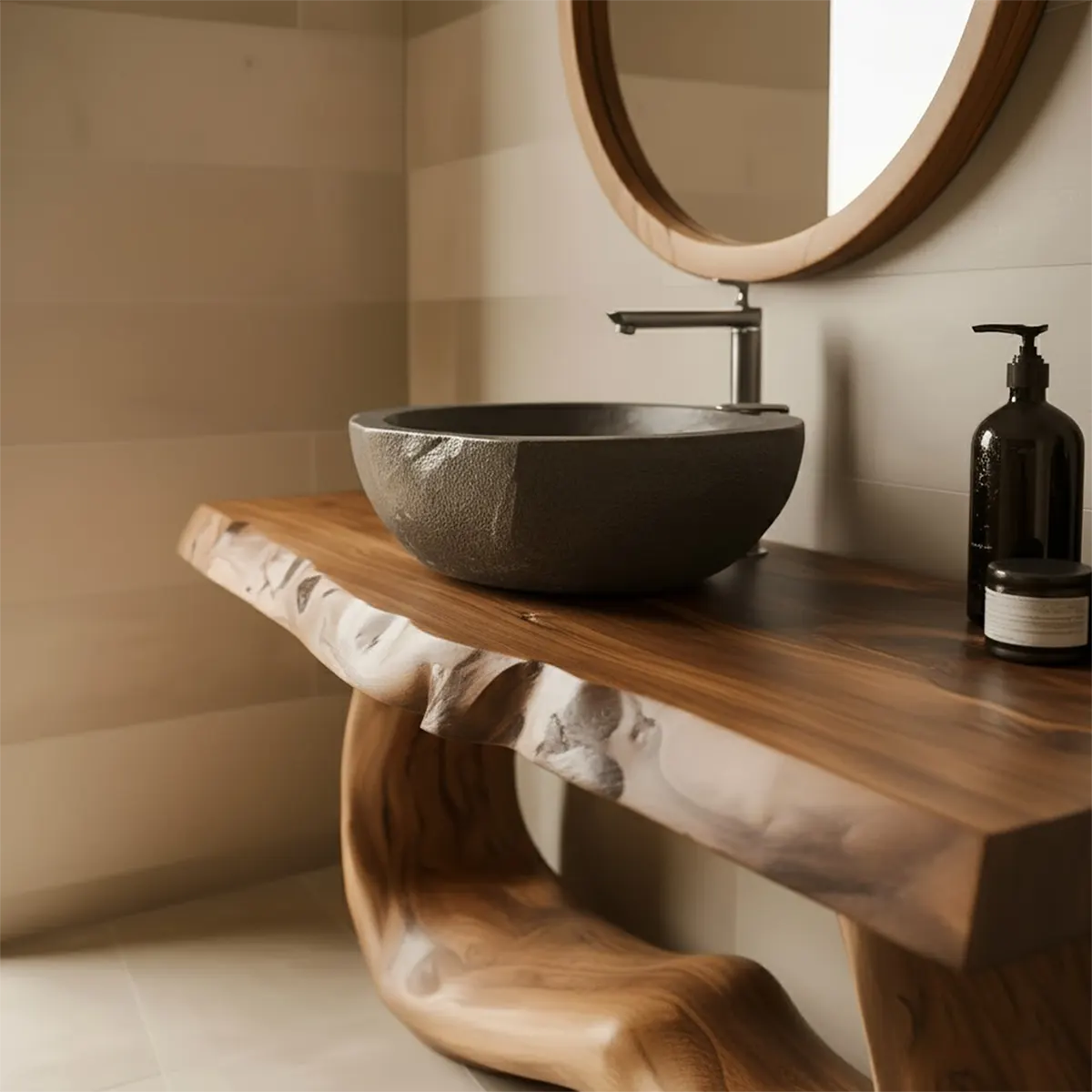 WaveForm Vanity – Sculpted Solid Wood Live Edge Design - Rustiracraft