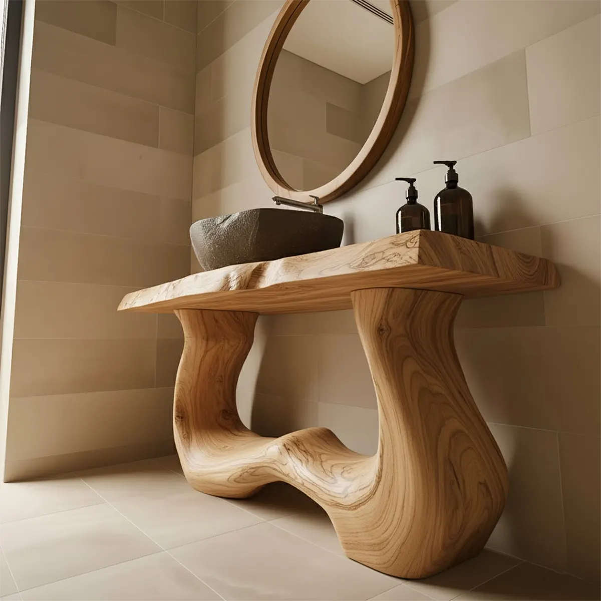 WaveForm Vanity – Sculpted Solid Wood Live Edge Design - Rustiracraft