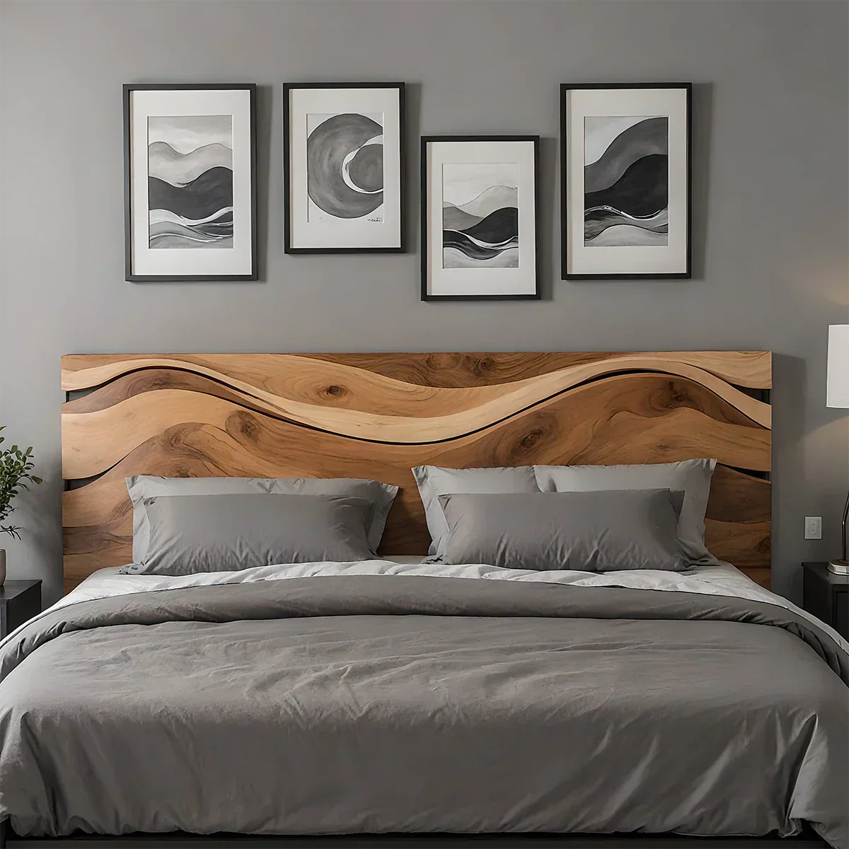 Waveflow Solid Wood Headboard – Natural Curved Silhouette - Rustiracraft