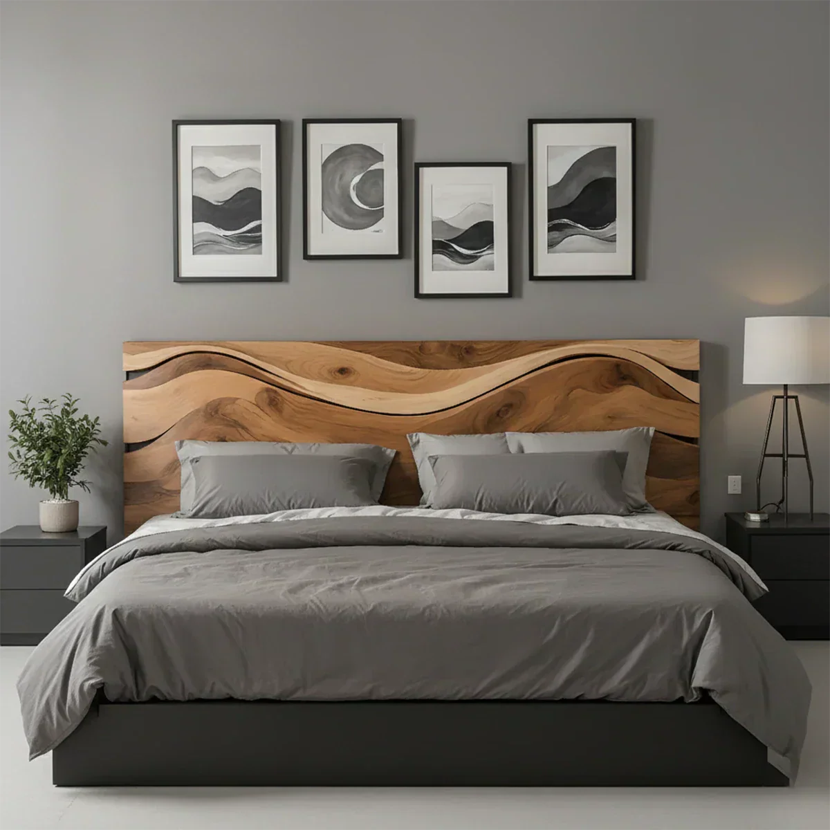 Waveflow Solid Wood Headboard – Natural Curved Silhouette - Rustiracraft