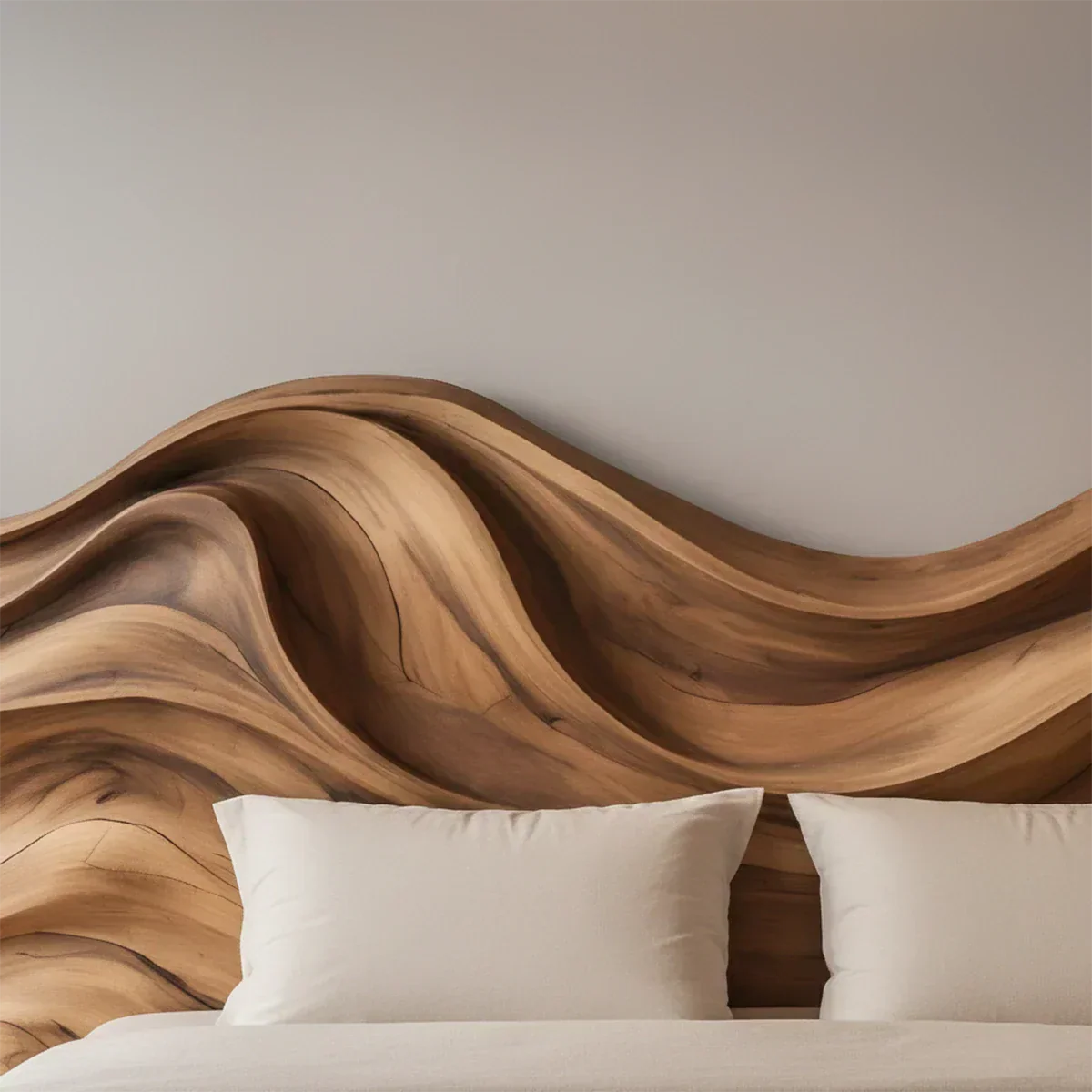 Waveflow Solid Wood Headboard – Sculptural Bedroom Art - Rustiracraft