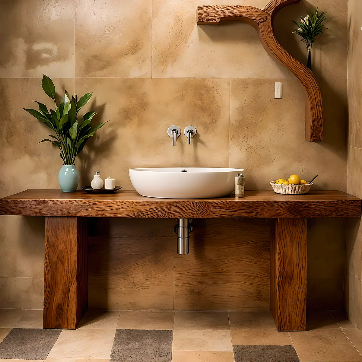 ZenFlow Solid Oak Vanity – Minimal Natural Bathroom Design - Rustiracraft