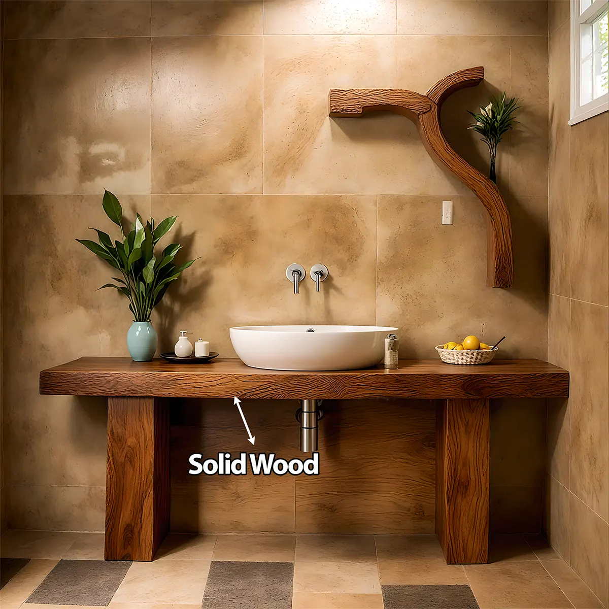 ZenFlow Solid Oak Vanity – Minimal Natural Bathroom Design - Rustiracraft