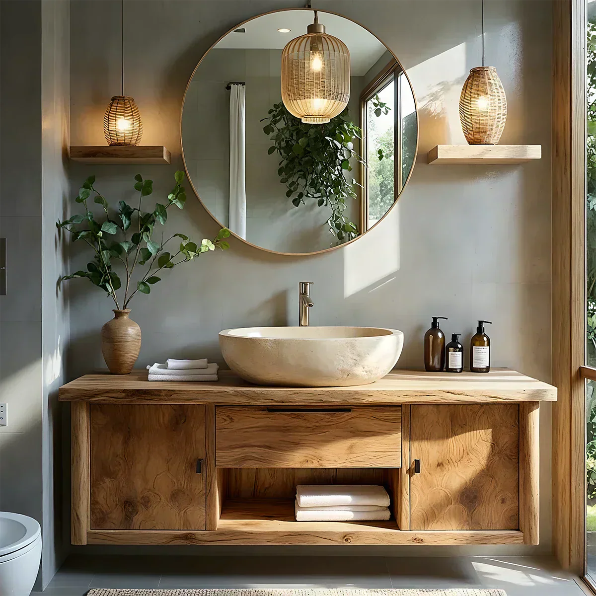 Zenwood Bathroom Vanity – Natural Solid Wood Japandi Cabinet - Rustiracraft