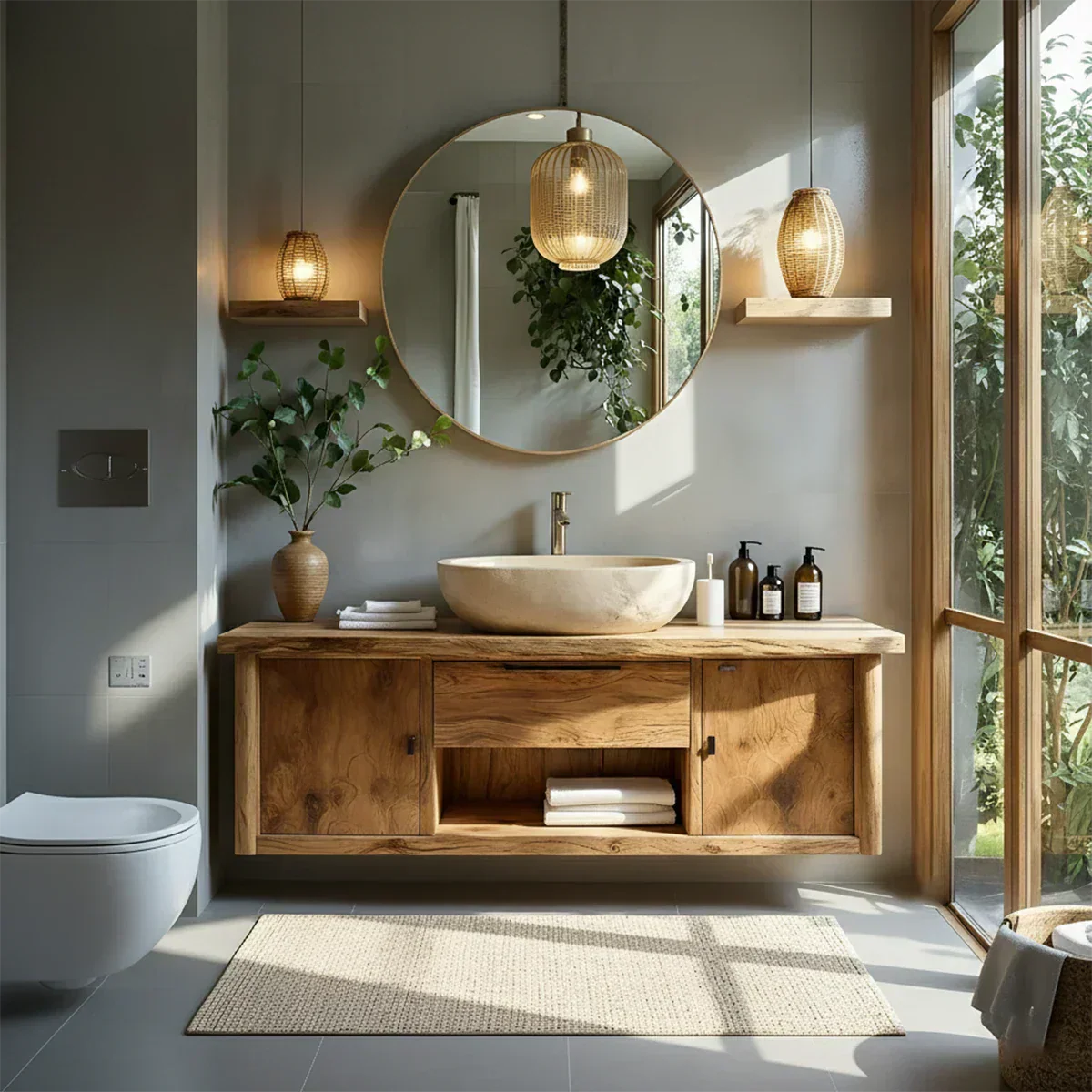 Zenwood Bathroom Vanity – Natural Solid Wood Japandi Cabinet - Rustiracraft