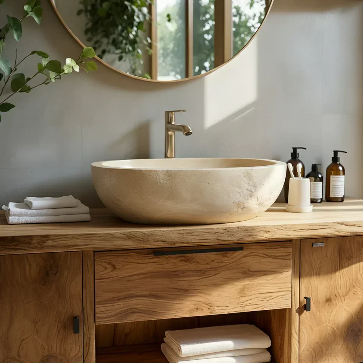 Zenwood Bathroom Vanity – Natural Solid Wood Japandi Cabinet - Rustiracraft