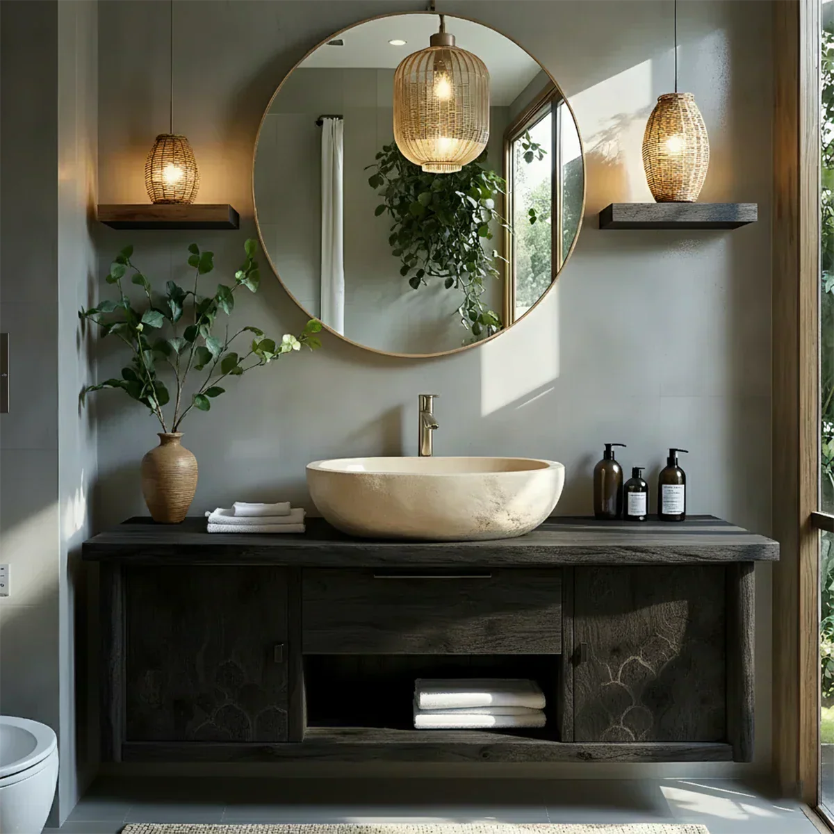 Zenwood Bathroom Vanity – Natural Solid Wood Japandi Cabinet - Rustiracraft