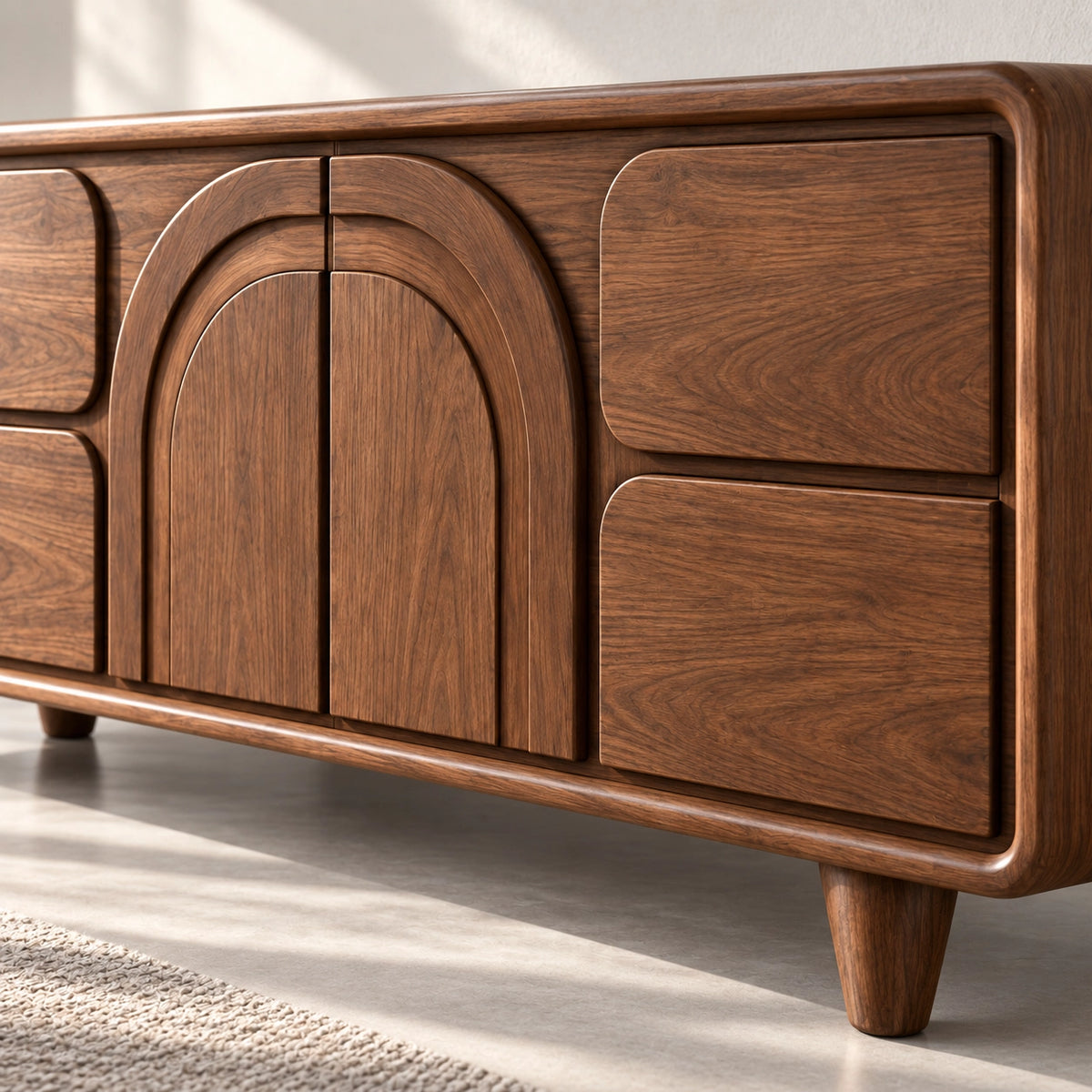 Arched Cabinet TV Stand with Sculptural Natural Solid Wood Design - Rustiracraft - 5