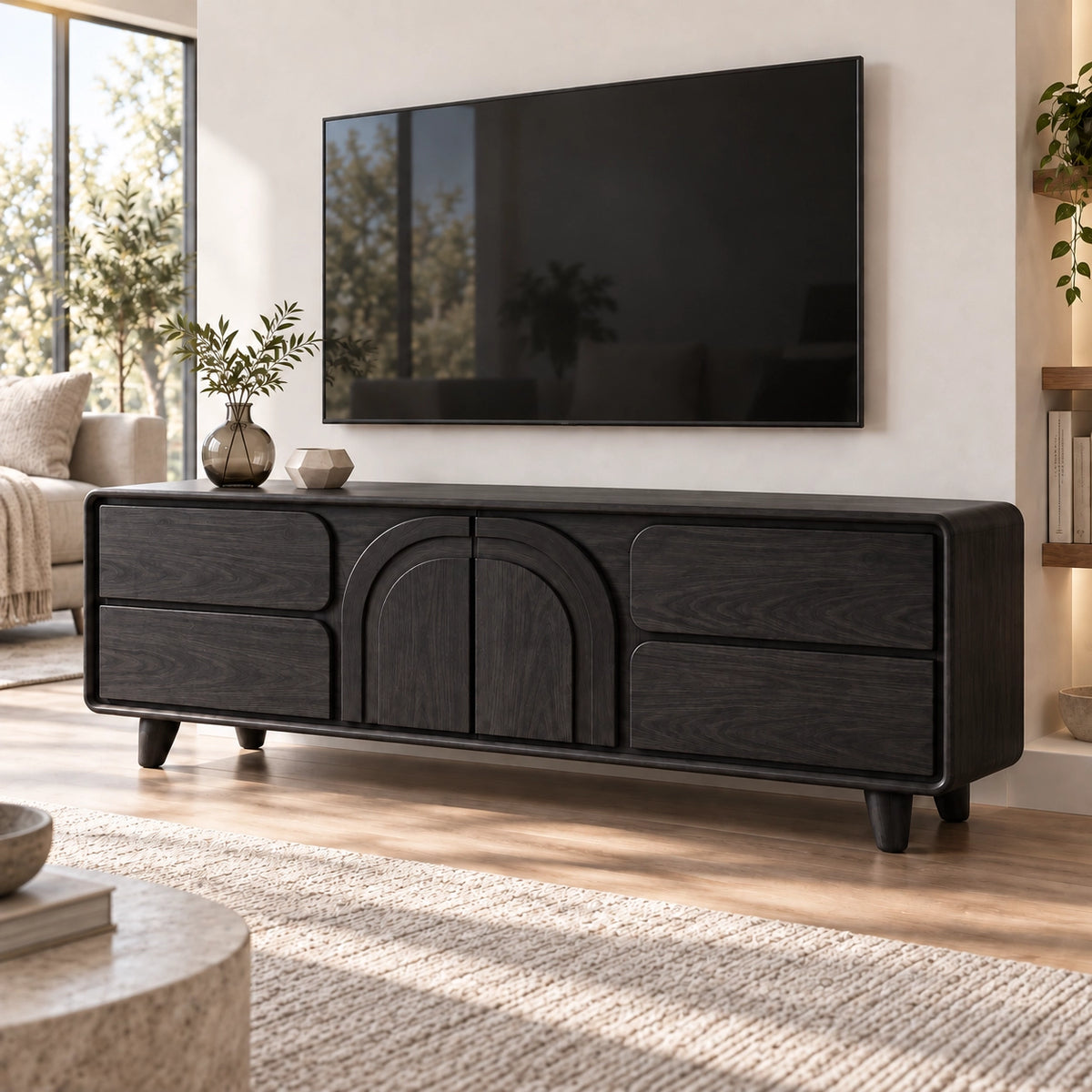 Arched Cabinet TV Stand with Sculptural Natural Solid Wood Design - Rustiracraft - 7