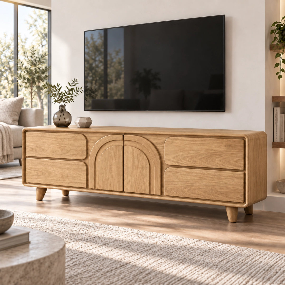 Arched Cabinet TV Stand with Sculptural Natural Solid Wood Design - Rustiracraft - 8