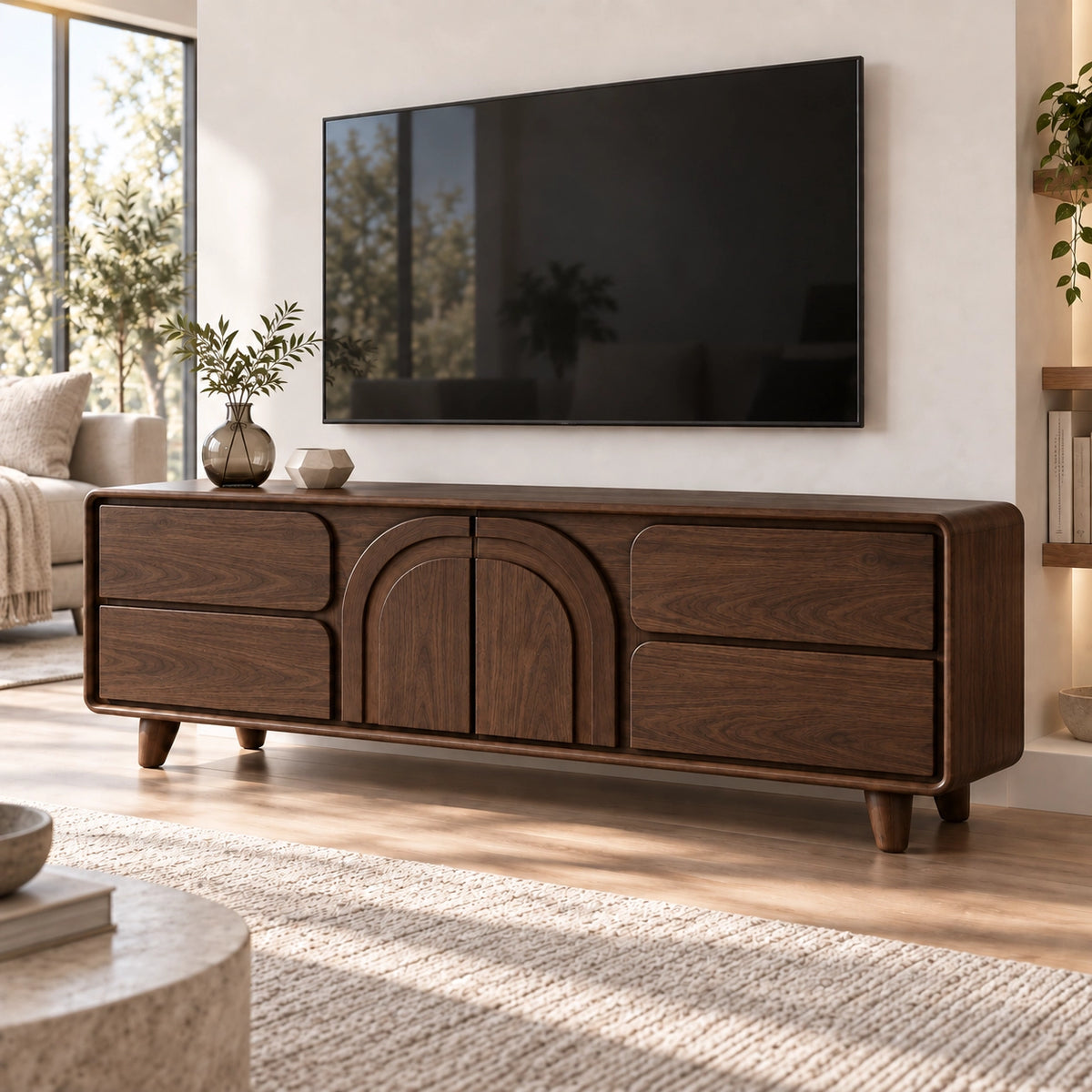 Arched Cabinet TV Stand with Sculptural Natural Solid Wood Design - Rustiracraft - 9