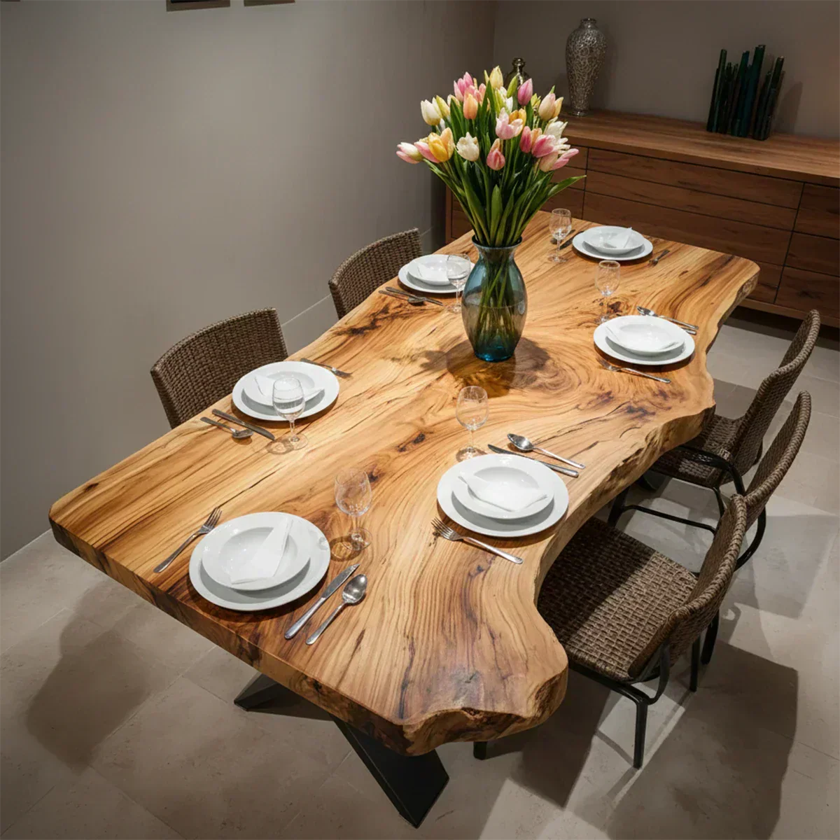 Live-Edge Natural Solid Wood Dining Table - RustiraCraft - 2