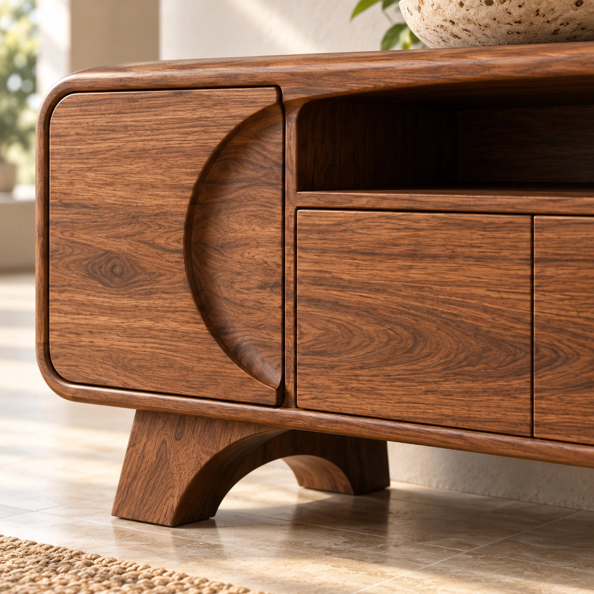 Modern TV Stand with Rounded Storage Drawers in Natural Solid Wood - Rustiracraft - 5