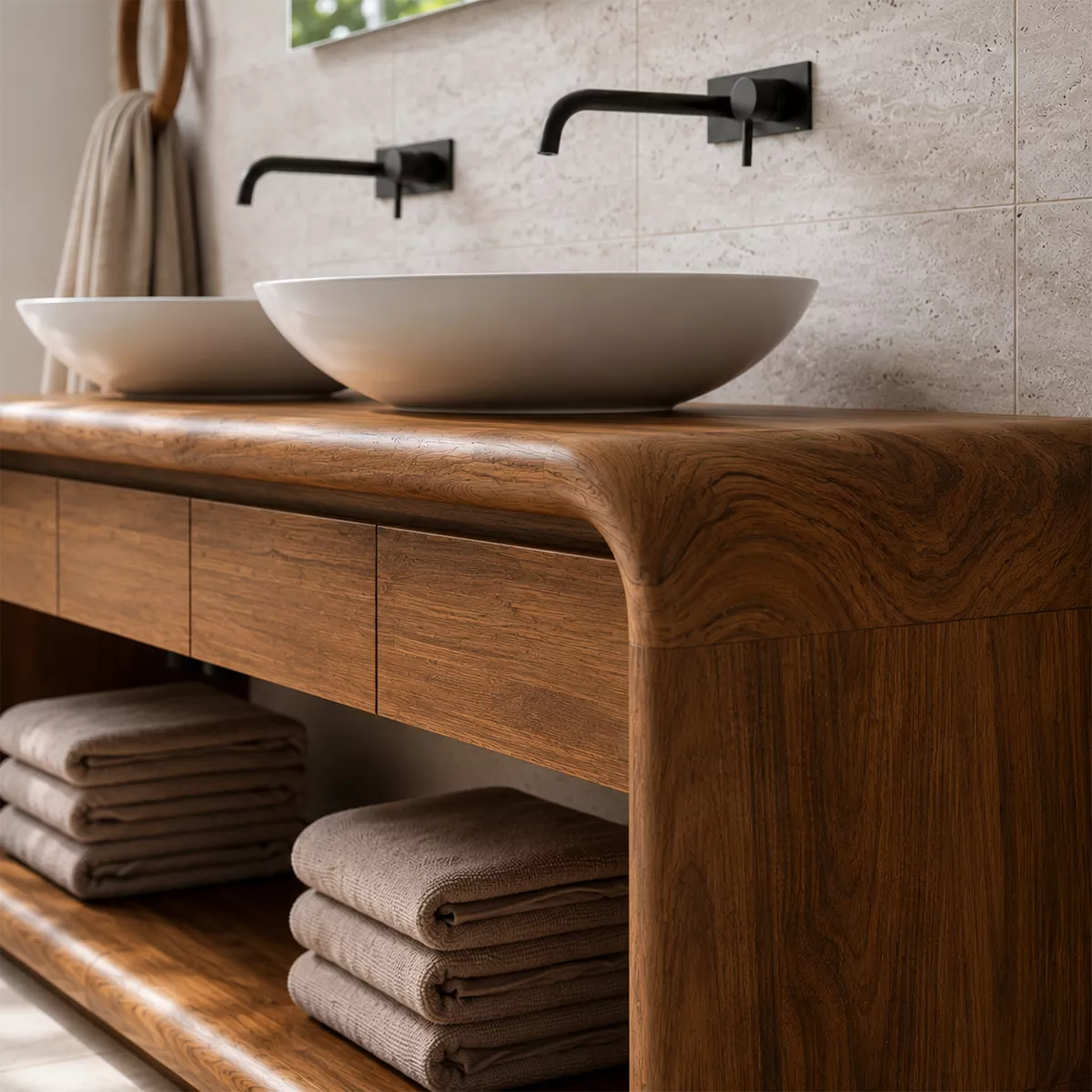 Natural Solid Wood Bathroom Vanity with Four Drawers Open Storage Traditional - Rustiracraft - 1