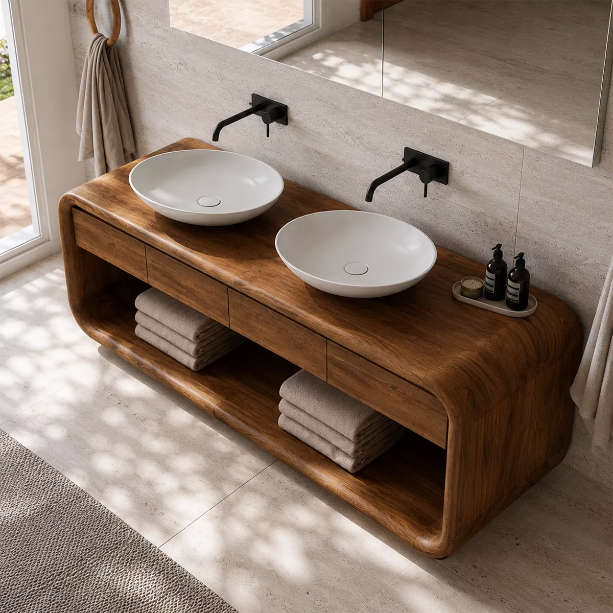 Natural Solid Wood Bathroom Vanity with Four Drawers Open Storage Traditional - Rustiracraft - 3