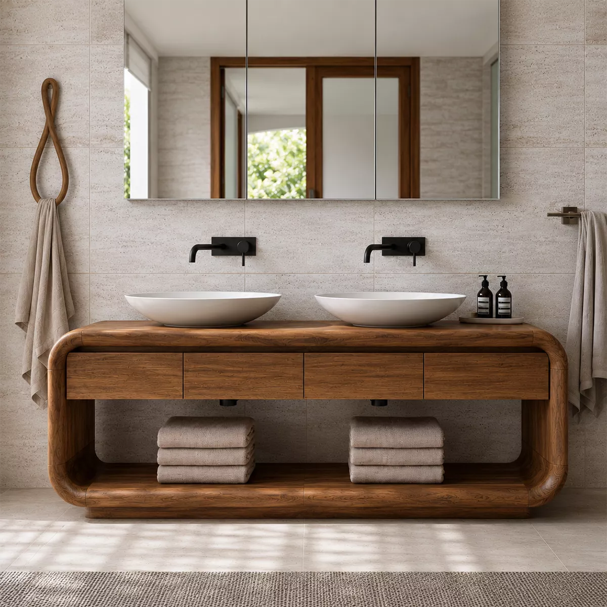 Natural Solid Wood Bathroom Vanity with Four Drawers Open Storage Traditional - Rustiracraft - 4