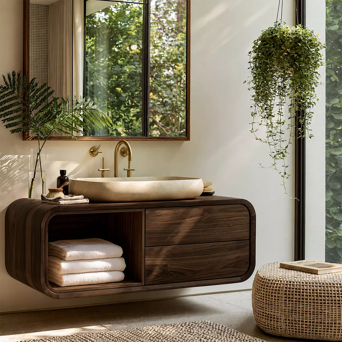 Natural Solid Wood Bathroom Vanity with Rounded Open Nook Traditional - Rustiracraft - 10
