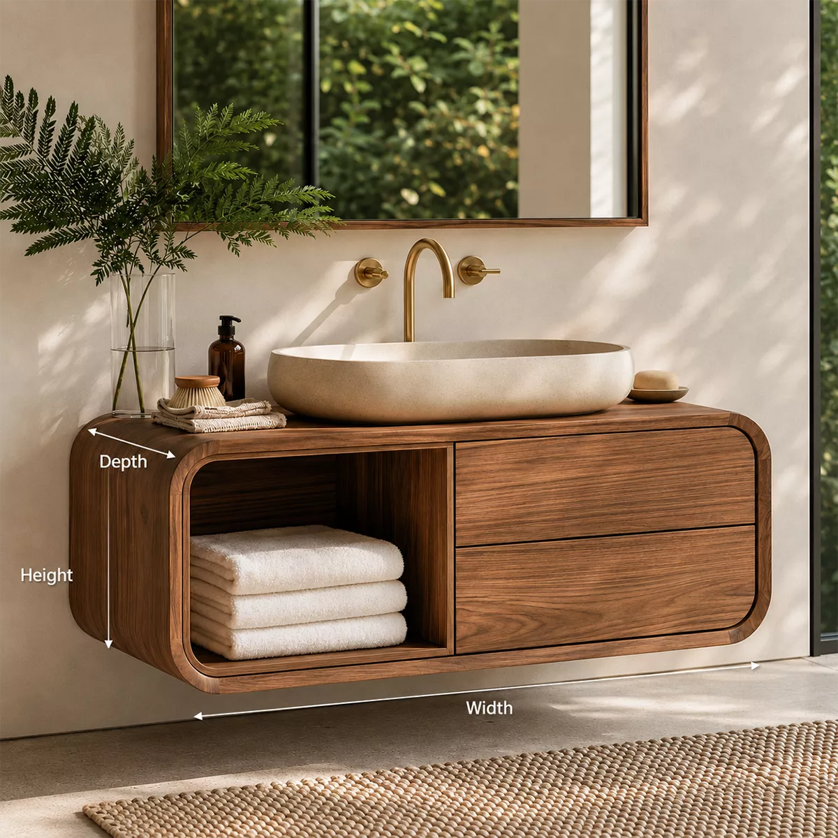 Natural Solid Wood Bathroom Vanity with Rounded Open Nook Traditional - Rustiracraft - 5
