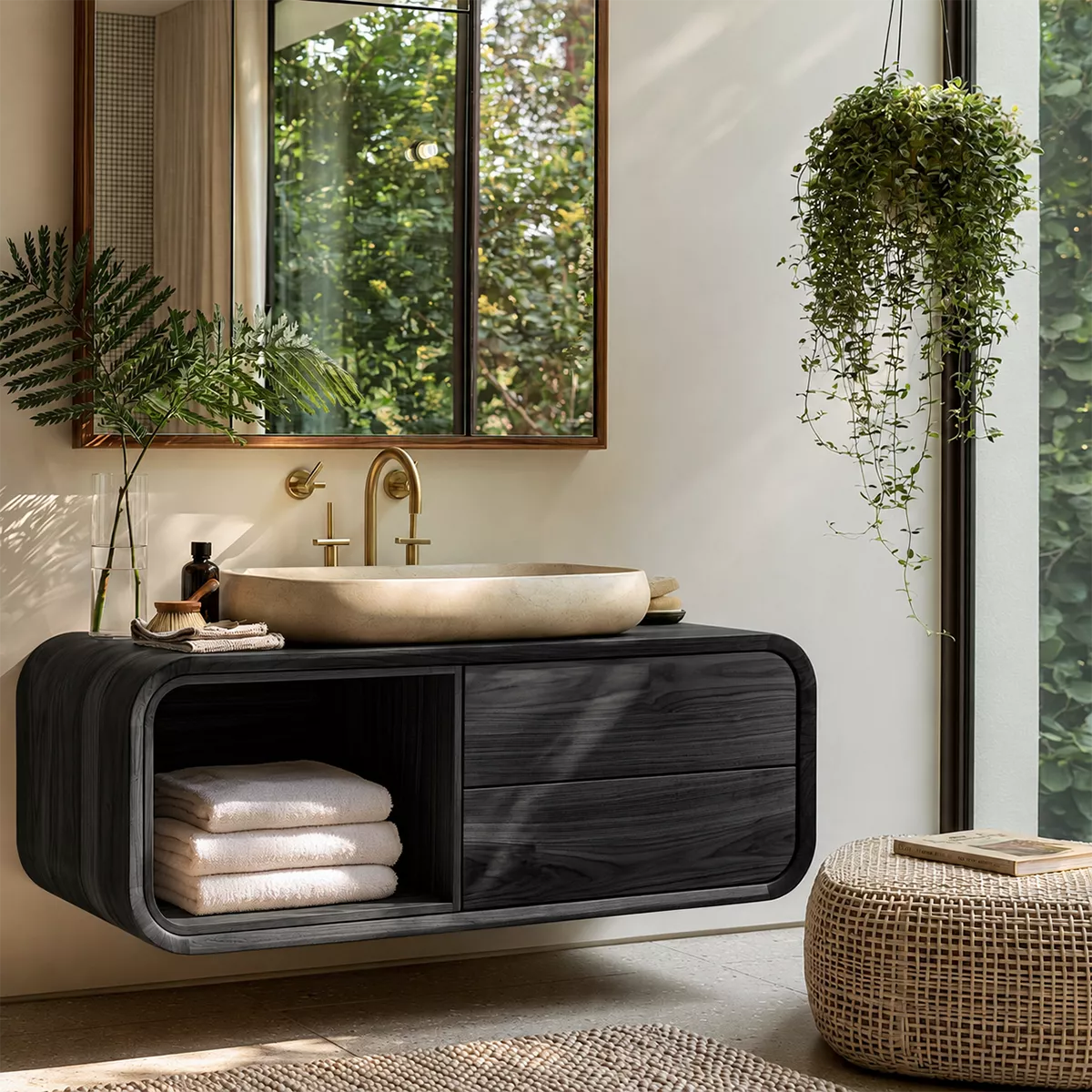 Natural Solid Wood Bathroom Vanity with Rounded Open Nook Traditional - Rustiracraft - 8