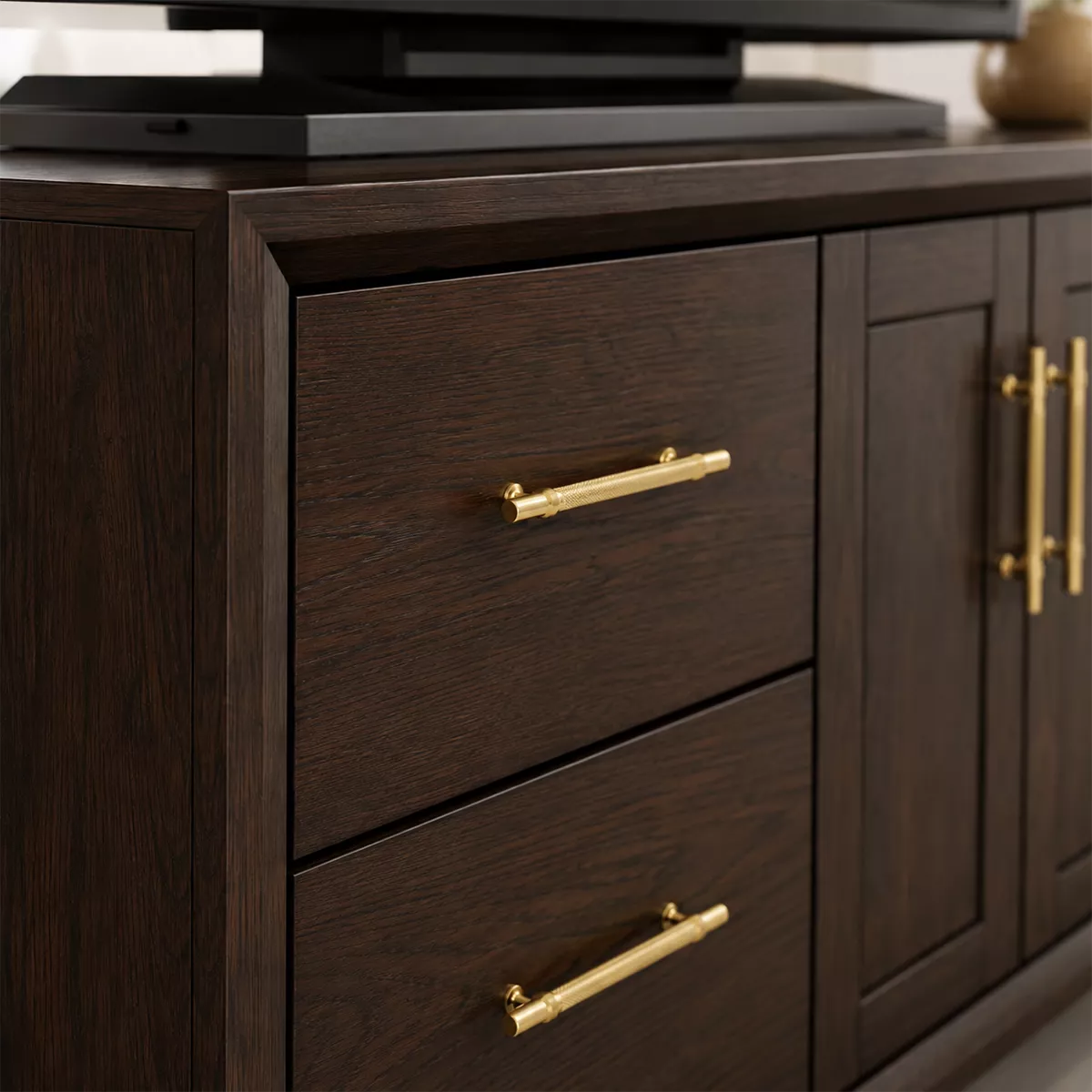 Natural Solid Wood TV Stand with Four Drawers Cabinet Doors Japandi - Rustiracraft - 1