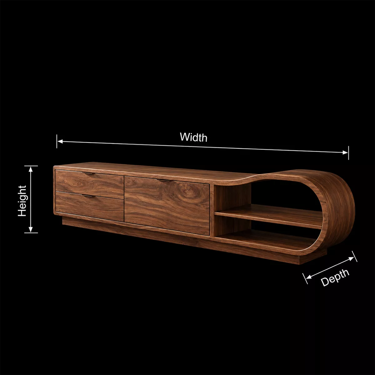 Natural Solid Wood TV Stand with Sculptural Rounded Nook Japandi Style - Rustiracraft - 5
