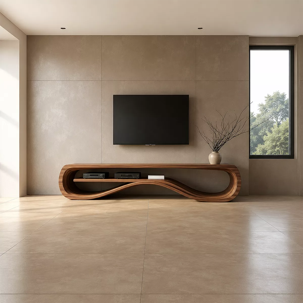 Natural Solid Wood TV Stand with Sculptural Wave Form Minimalist Design - Rustiracraft - 4