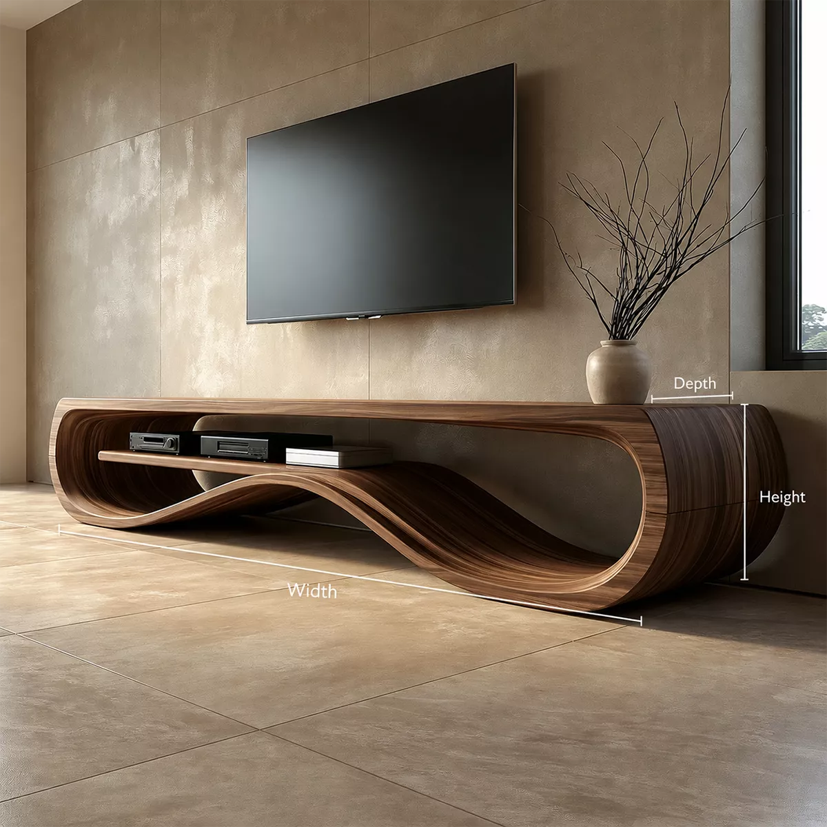 Natural Solid Wood TV Stand with Sculptural Wave Form Minimalist Design - Rustiracraft - 5