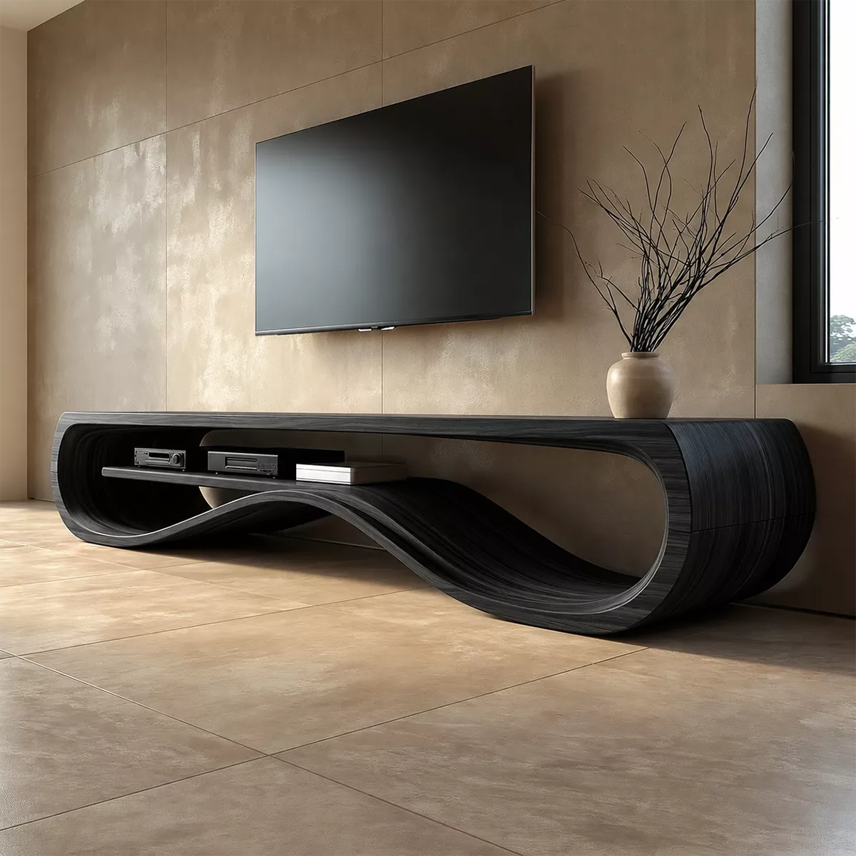 Natural Solid Wood TV Stand with Sculptural Wave Form Minimalist Design - Rustiracraft - 9