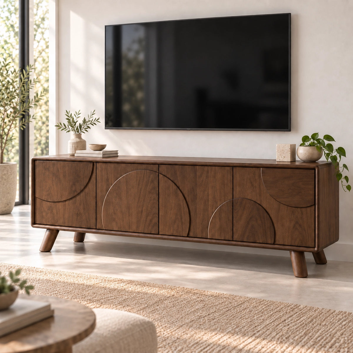 TV Stand with Biomorphic Cabinet Doors in Natural Solid Wood for Six Sizes - Rustiracraft - 10