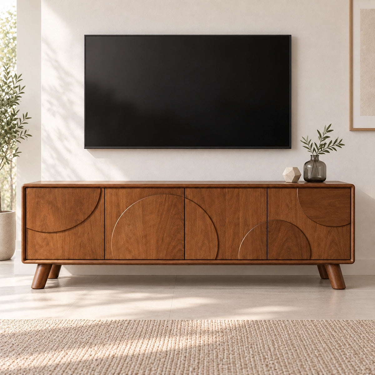 TV Stand with Biomorphic Cabinet Doors in Natural Solid Wood for Six Sizes - Rustiracraft - 4