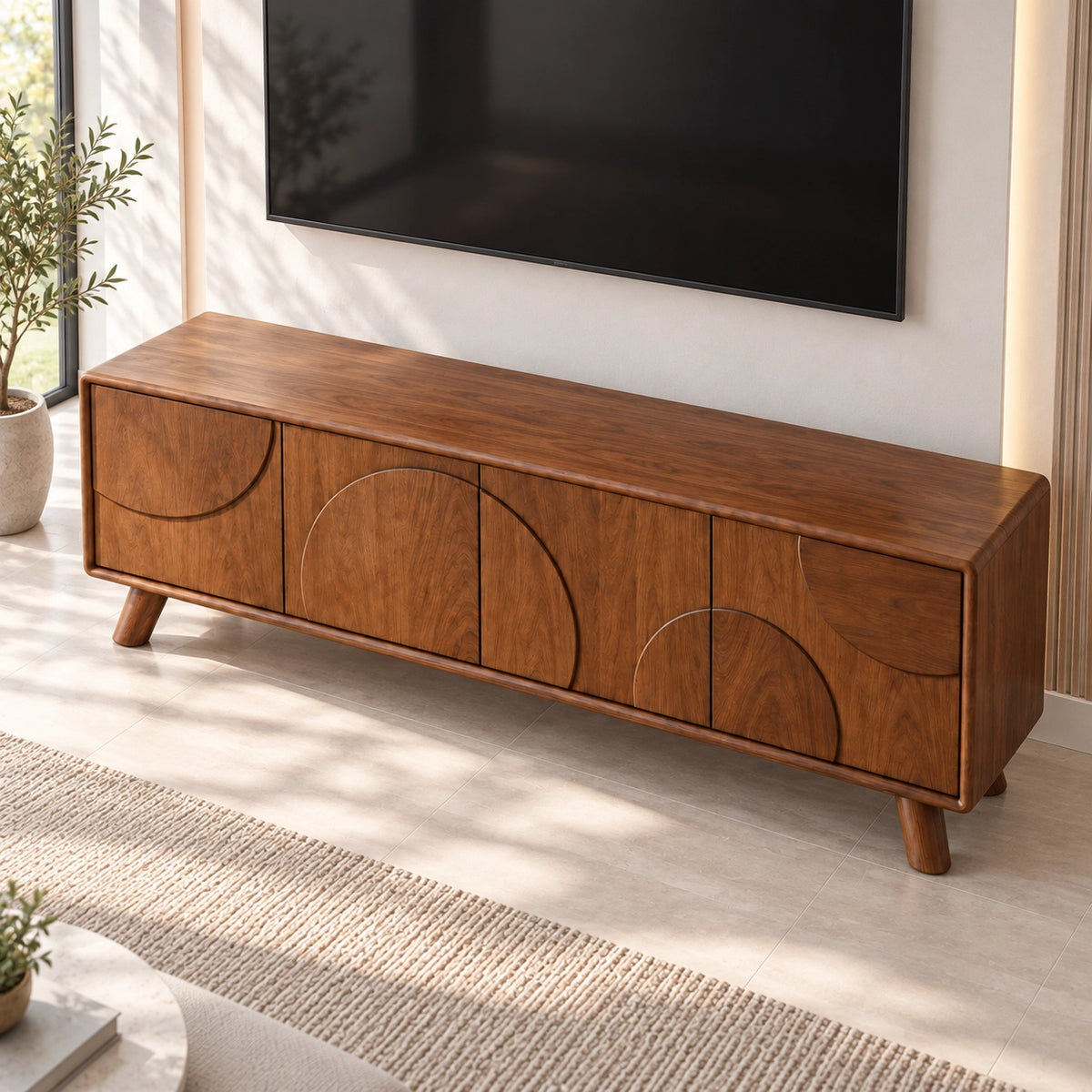 TV Stand with Biomorphic Cabinet Doors in Natural Solid Wood for Six Sizes - Rustiracraft - 5