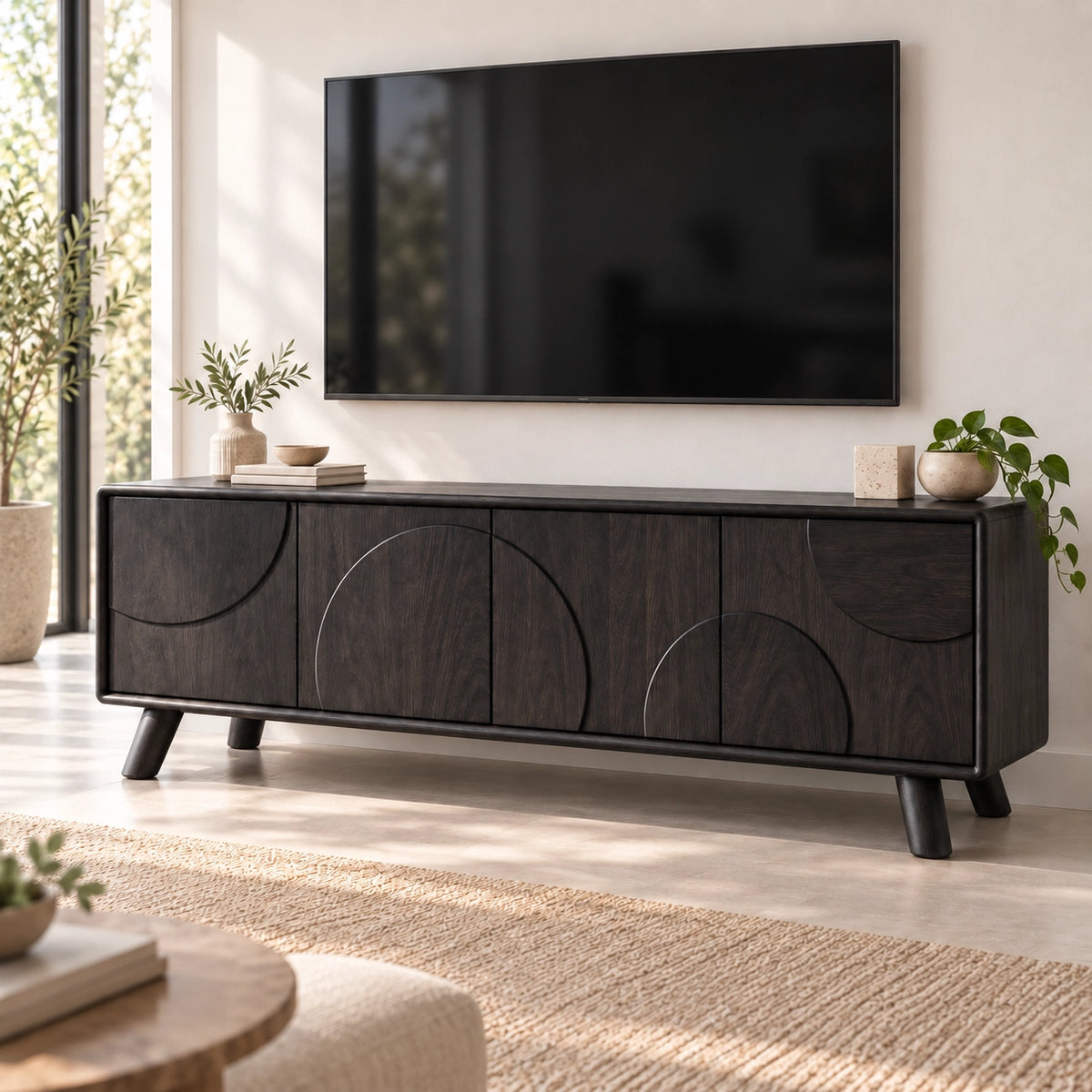 TV Stand with Biomorphic Cabinet Doors in Natural Solid Wood for Six Sizes - Rustiracraft - 8