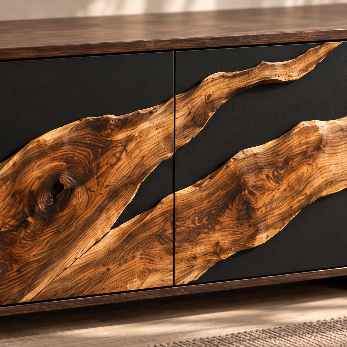 TV Stand with Live-Edge Natural Solid Wood Accents for Six Sizes. - Rustiracraft - 5