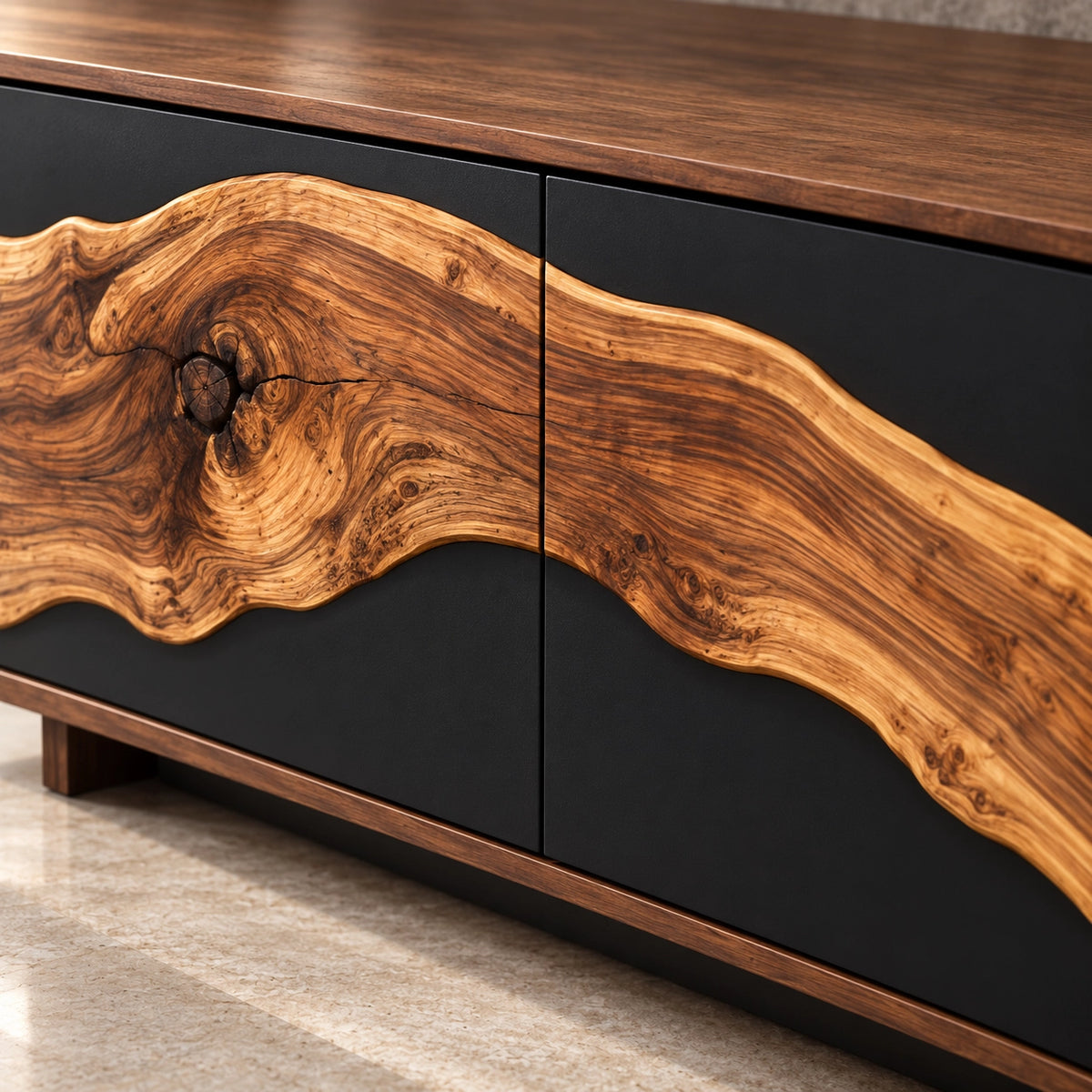 TV Stand with Live-Edge Sculptural Doors in Natural Solid Wood for Living - Rustiracraft - 5