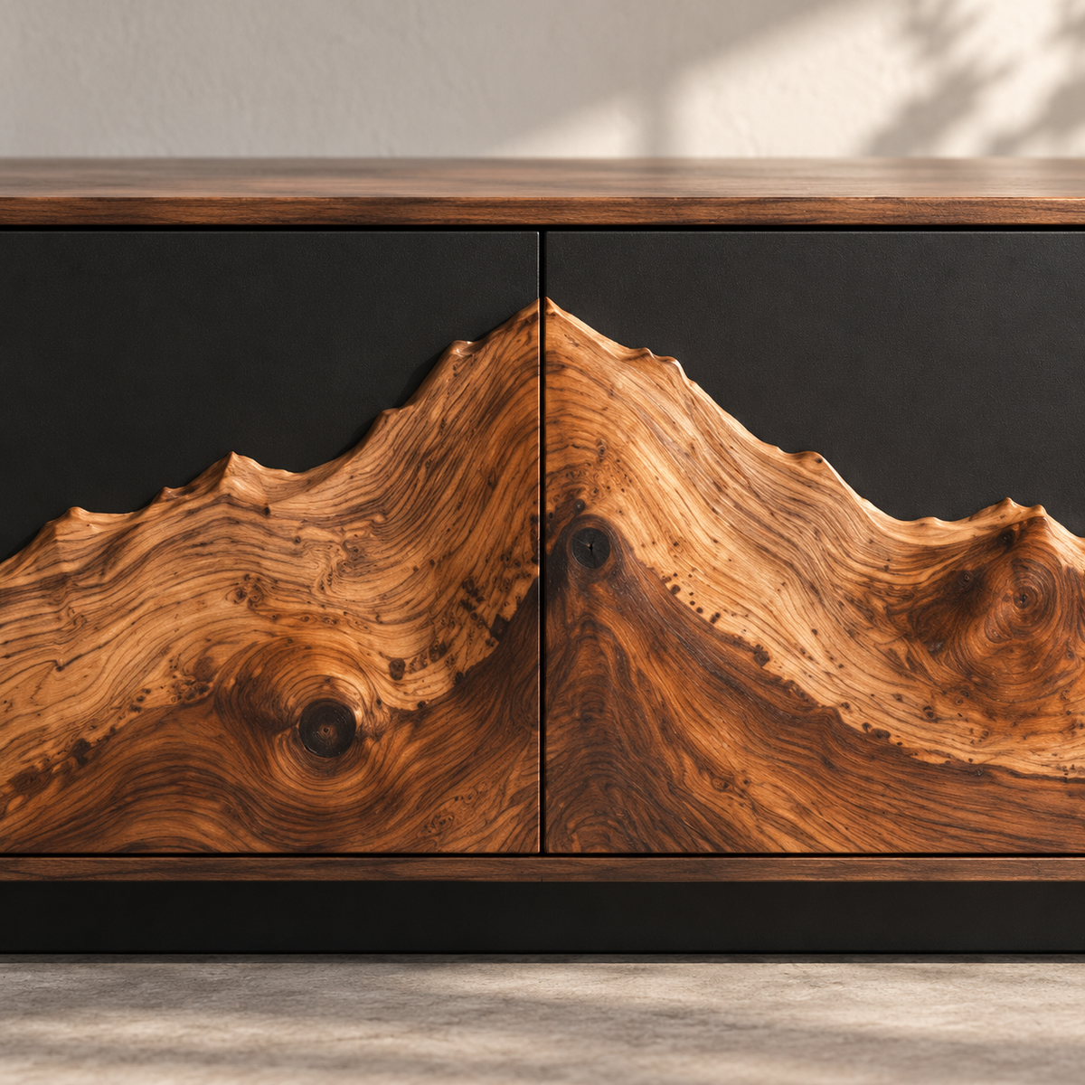 TV Stand with Mountain-Carved Natural Solid Wood Cabinet Doors in Six Sizes - Rustiracraft - 5