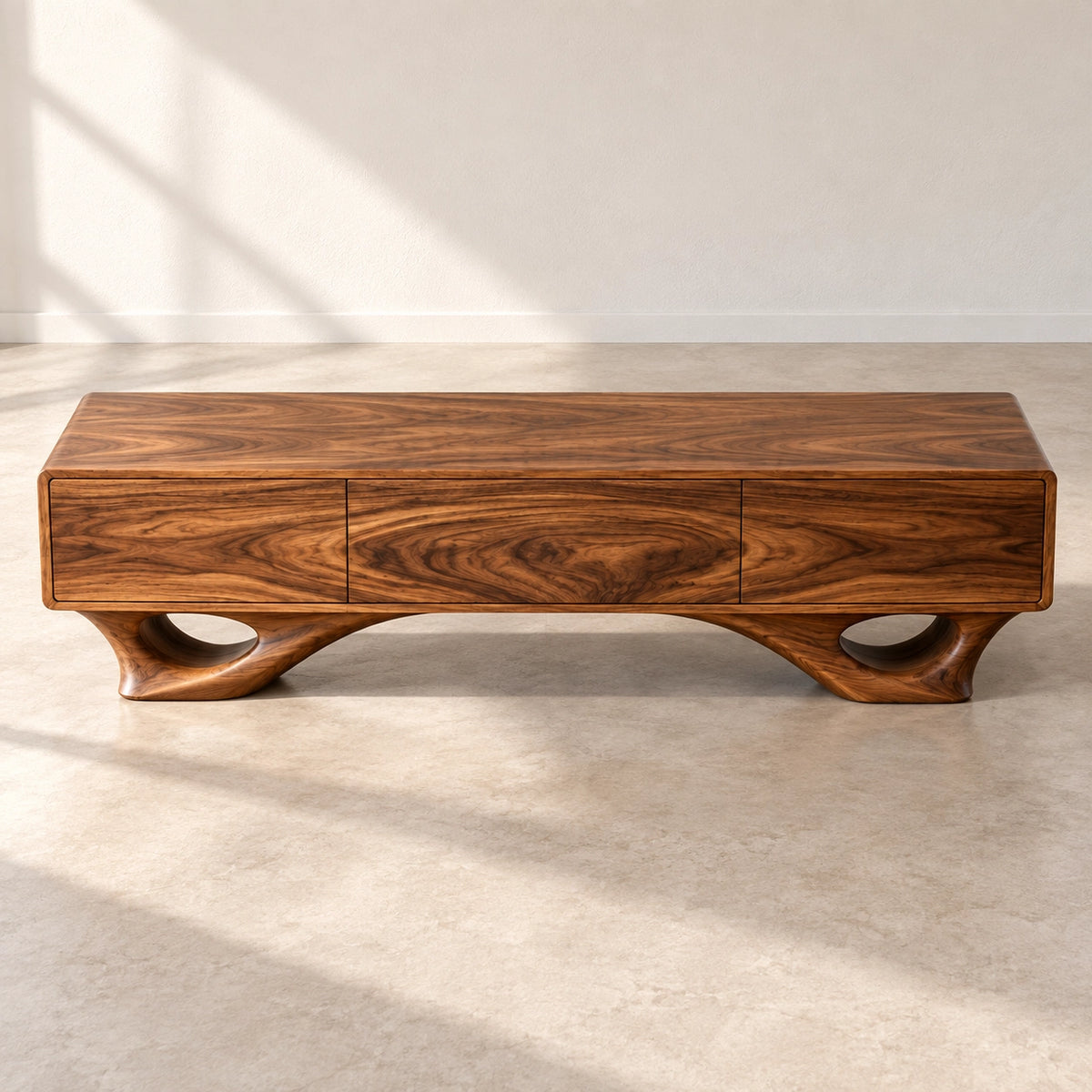 TV Stand with Sculptural Curved Legs in Natural Solid Wood for Living - Rustiracraft - 4