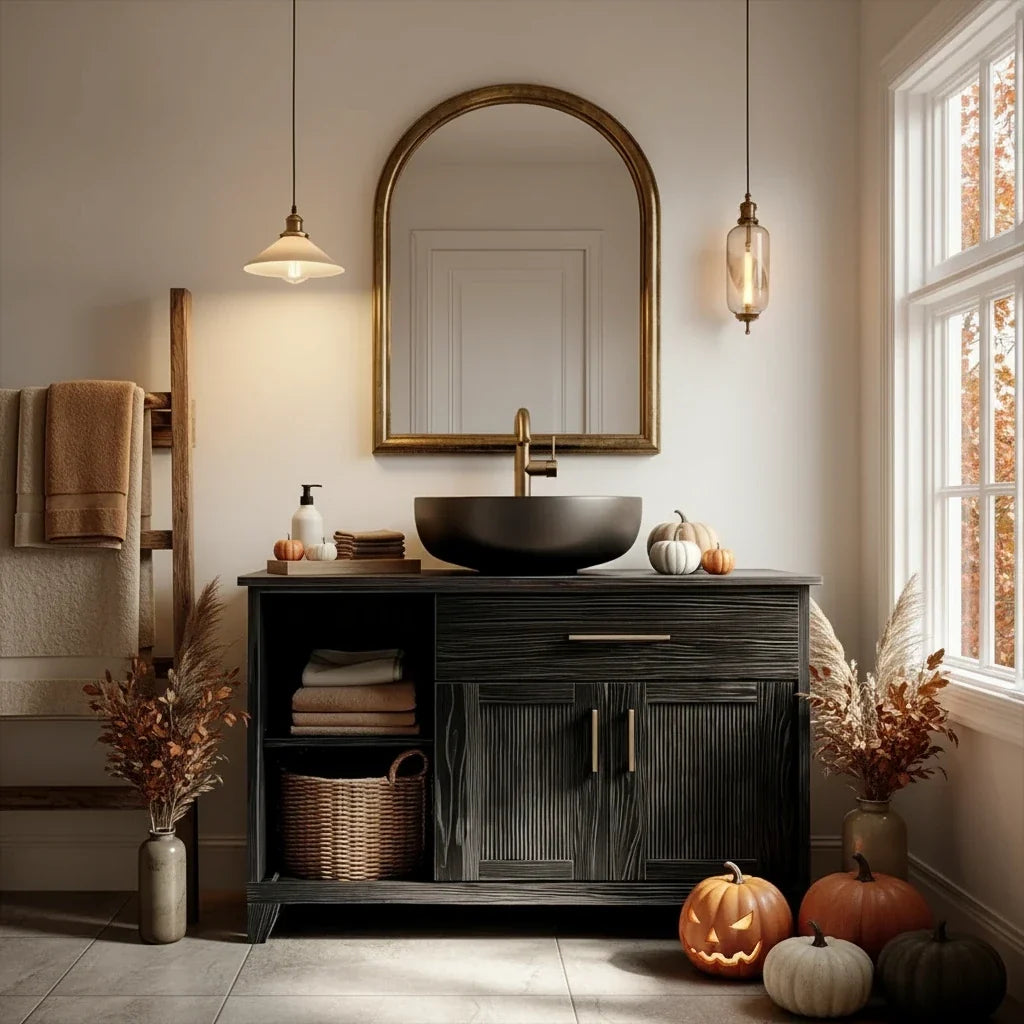 Halloween Guest Bathroom: Styling a Rustic Vanity for Party Night