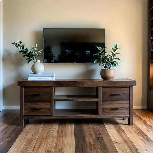 Walnut Solid Wood TV Stand – Modern Japandi Console