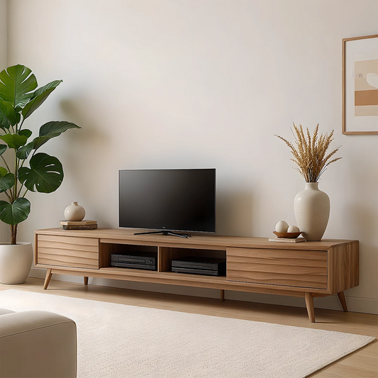 Slatted Solid Wood TV Stand – Japandi Minimalist Console