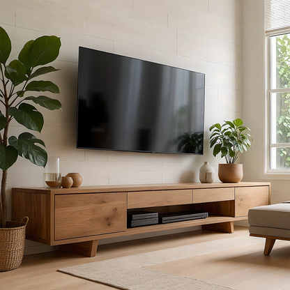 Floating Solid Wood TV Stand – Japandi Minimalist Console